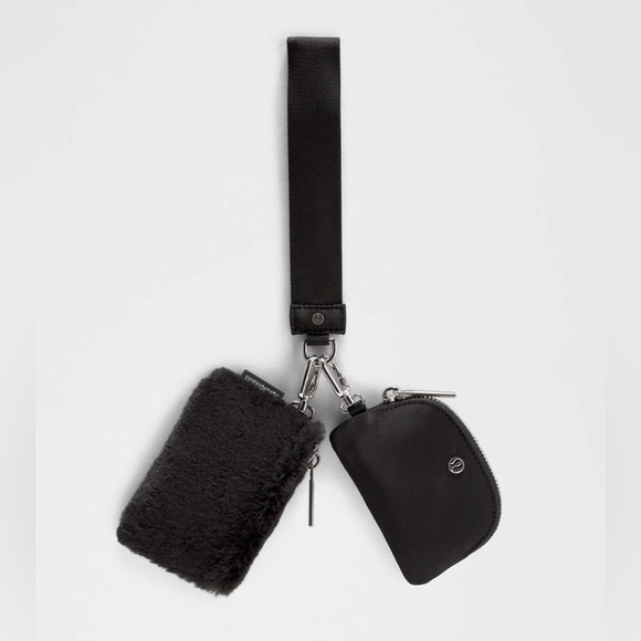 Lululemon NWT Dual Pouch Wristlet Plush Fleece Black Silver Hardware - Picture 1 of 9